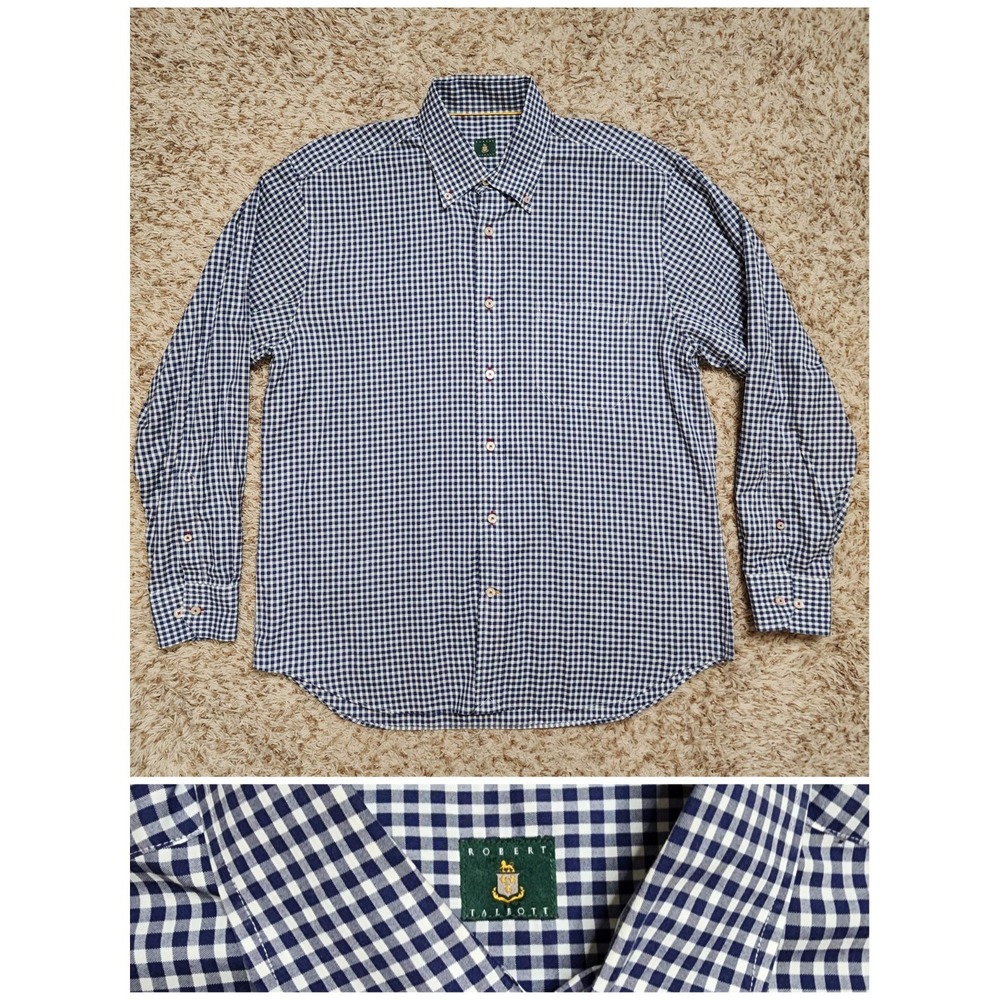 Robert Talbott Blue Plaid Men Sz L Oxford Long‎ Sleeve Button Up Shirt
